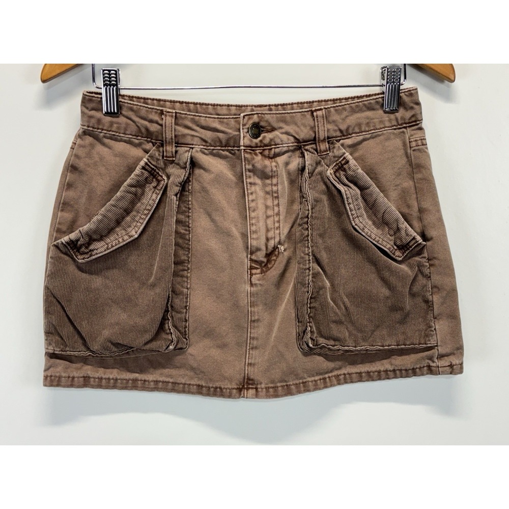 Y2K Forever 21 Micro Mini Skirt Medium (29x12) Brown Corduroy Patch Pockets